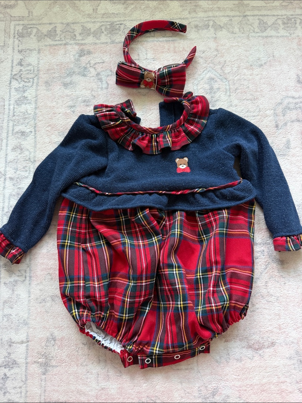 Sal & Pimenta Navy and Red Christmas Bubble w/ matching Headband